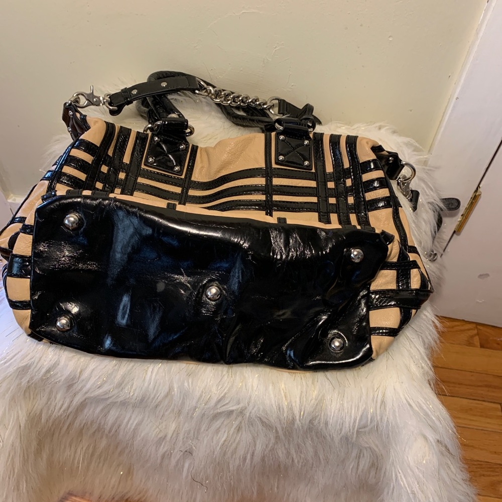 Badgley Mischka Handbag Purse Black Tan Leather - Picture 12 of 12